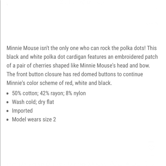 Disney Minnie Mouse POLKA DOTS & CHERRIES Cardigan - Picture 4 of 5